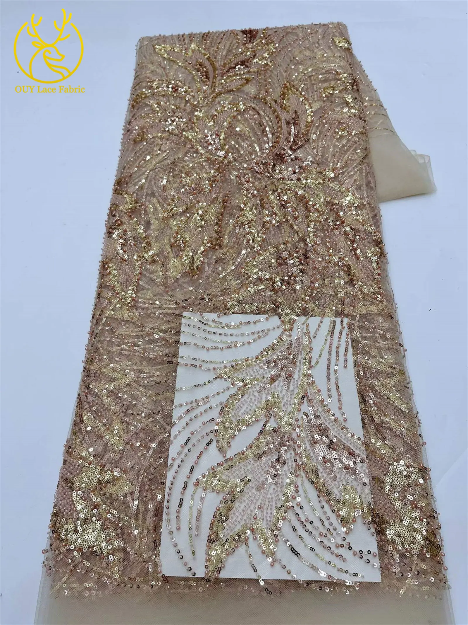 Großhandel Nigerianischer Perlen-Spitzenstoff 2026 Modischer Französischer Afrikanischer Pailletten-Netzstoff für Brautkleider und Partykleider 5 Yards – Detail 21