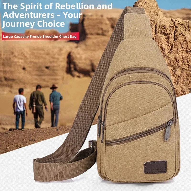 Men's Casual Canvas Chest Bag 2026 New Korean Style Versatile Large Capacity Portable Crossbody Bag for Leisure