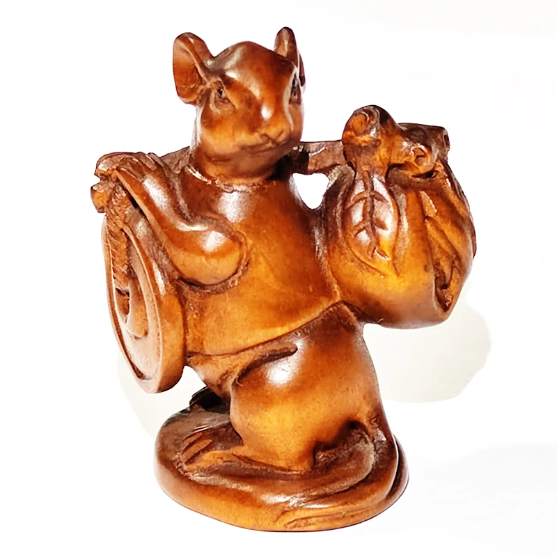 

Y8671 - 2 "ручная резная Тушь из бокса Netsuke-богатая мышь с едой