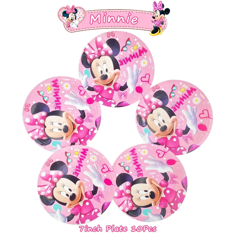 Disney Pink Minnie Maus Party liefert Anime Figuren Geschirr Tassen Teller infundieren Folie Latex Banner Mädchen DIY Party Dekorationen