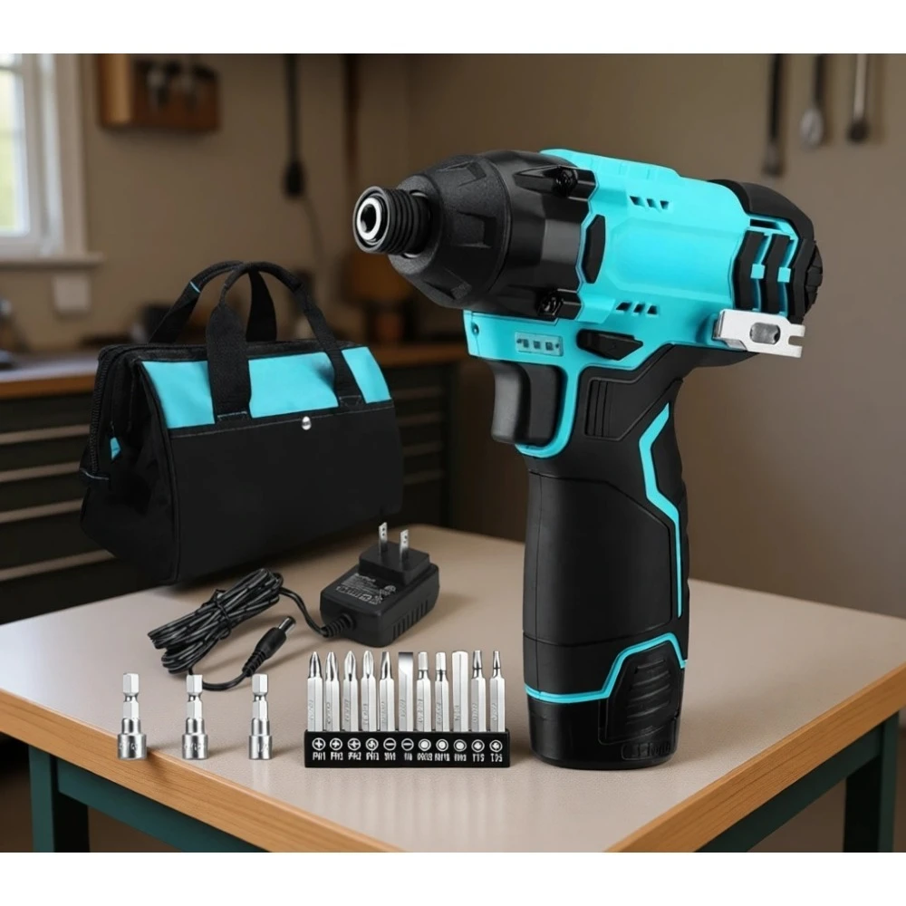 

12V Cordless Impact Driver Kit with Variable Speed LED Light Bits and Charger