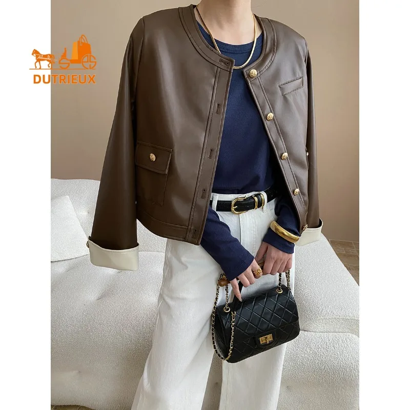 

Новинка 2025, осенняя женская модная кожаная куртка средней длины, 100% натуральная овчина, повседневное и повседневное женское пальто