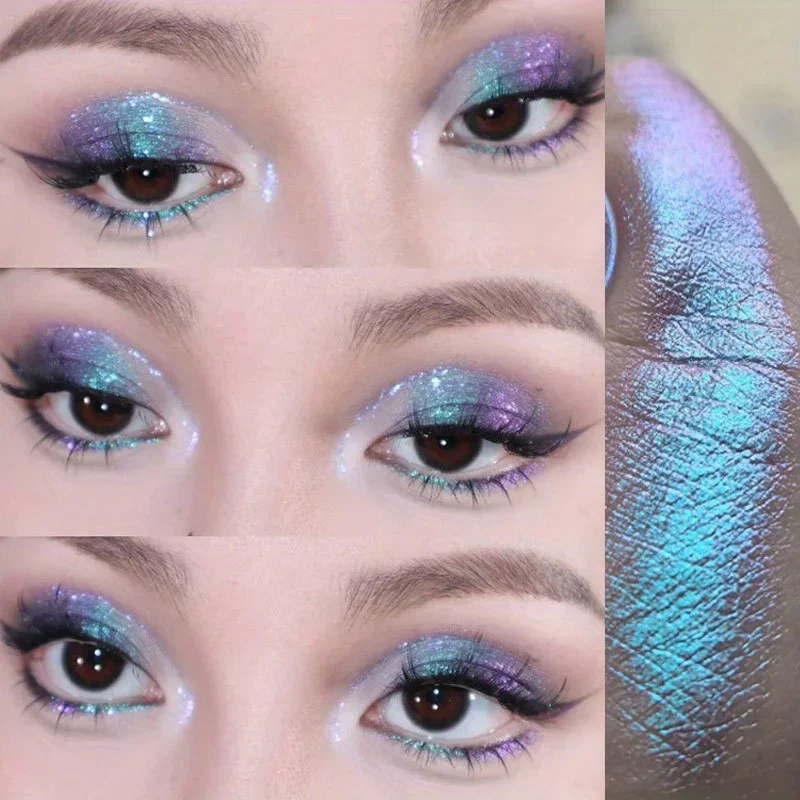 Sombra camaleão com glitter, brilho perolado para contorno iluminador, cores degradadas metálicas, festivais fáceis de maquiagem para os olhos preguiçosos