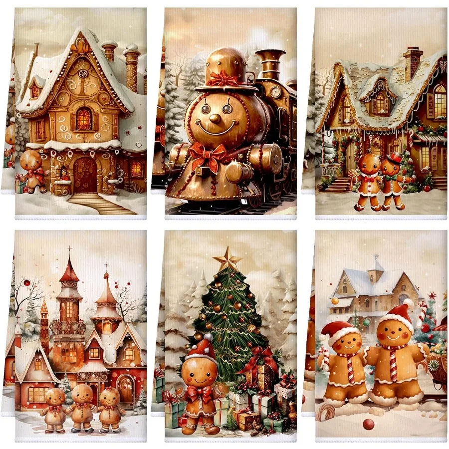 

6 шт. Рождественские кухонные полотенца 16x24 Ih Винтажные рождественские полотенца для рук Санта Лось Снеговик Декор Конфеты Полотенце Абсорбент Зимняя футбо