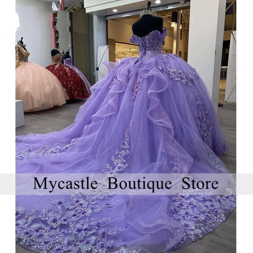 Vestidos De encaje lila para Quinceañera, Vestidos De princesa para fiesta De cumpleaños para niña De 15 años, con apliques, 2024