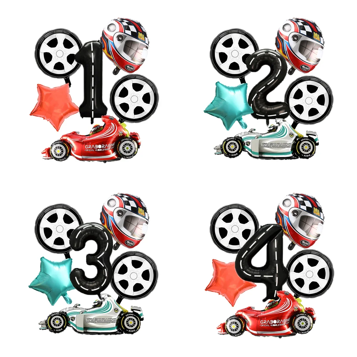 Race Car Theme Helmet Balloon Wheel Tire Foil Balloons 1-9st Girls Boys Birthday Racing Car Two Fast Party Supplies Baby Shower