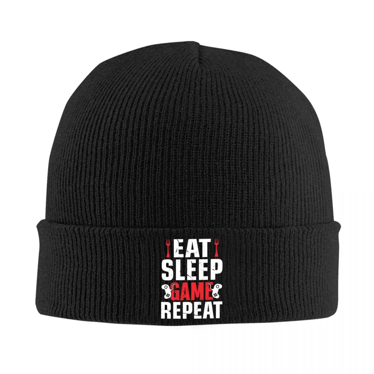 Eat Sleep Game Repeat Warm Knitted Hats Ski Cap Beanie Hat Bonnets Skullies Beanies