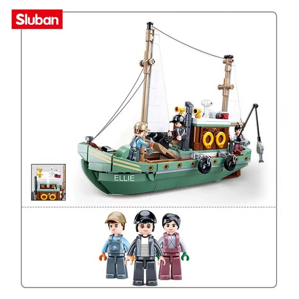 Sluban M38-B1119 Bouwsteen Speelgoed Vissersboot Model 610 Stuks Bouwstenen Set Zeilschip Educatief Speelgoed Voor Kinderen Cadeau