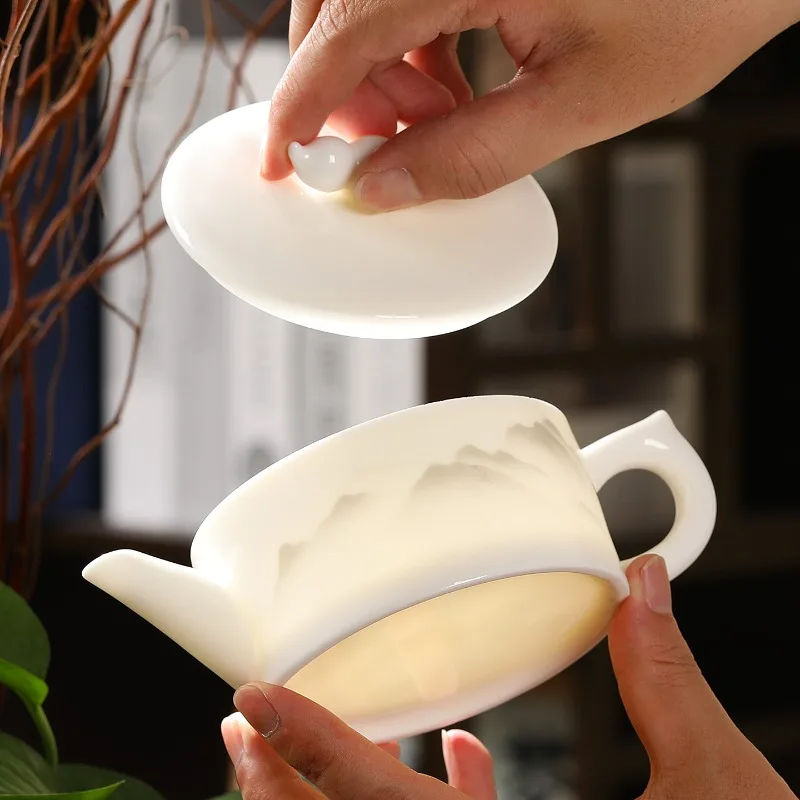 

Suet нефритовый белый фарфоровый чайник керамический большой емкости ручной работы один горшок Hanwa большой горшок для рта кунг-фу чайный сервиз