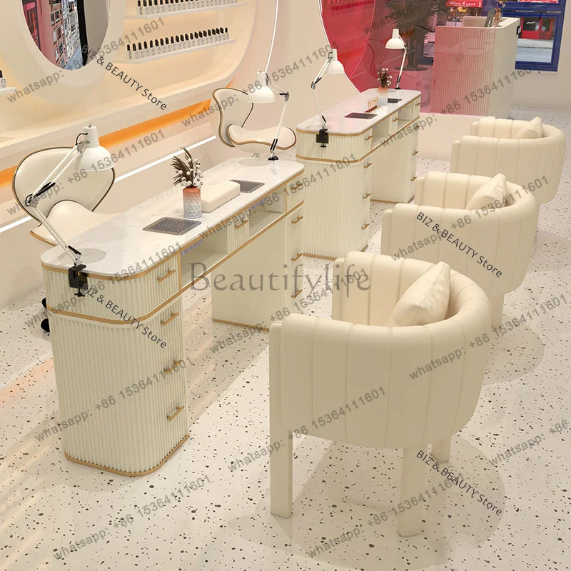 FG With Vacuum Cleaner Nail Tables Light Luxury Style Rock Plate Multi-functional Nail Tables Chair Set Socket Furniture Tavolo