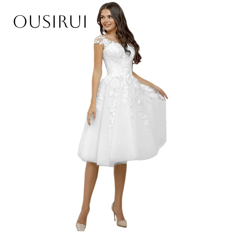 فساتين لحفلات الكوكتيل مزينة برقبة على شكل حرف V وأكمام قصيرة على شكل حرف a وأزرار خلفية بطول الركبة مخصصة