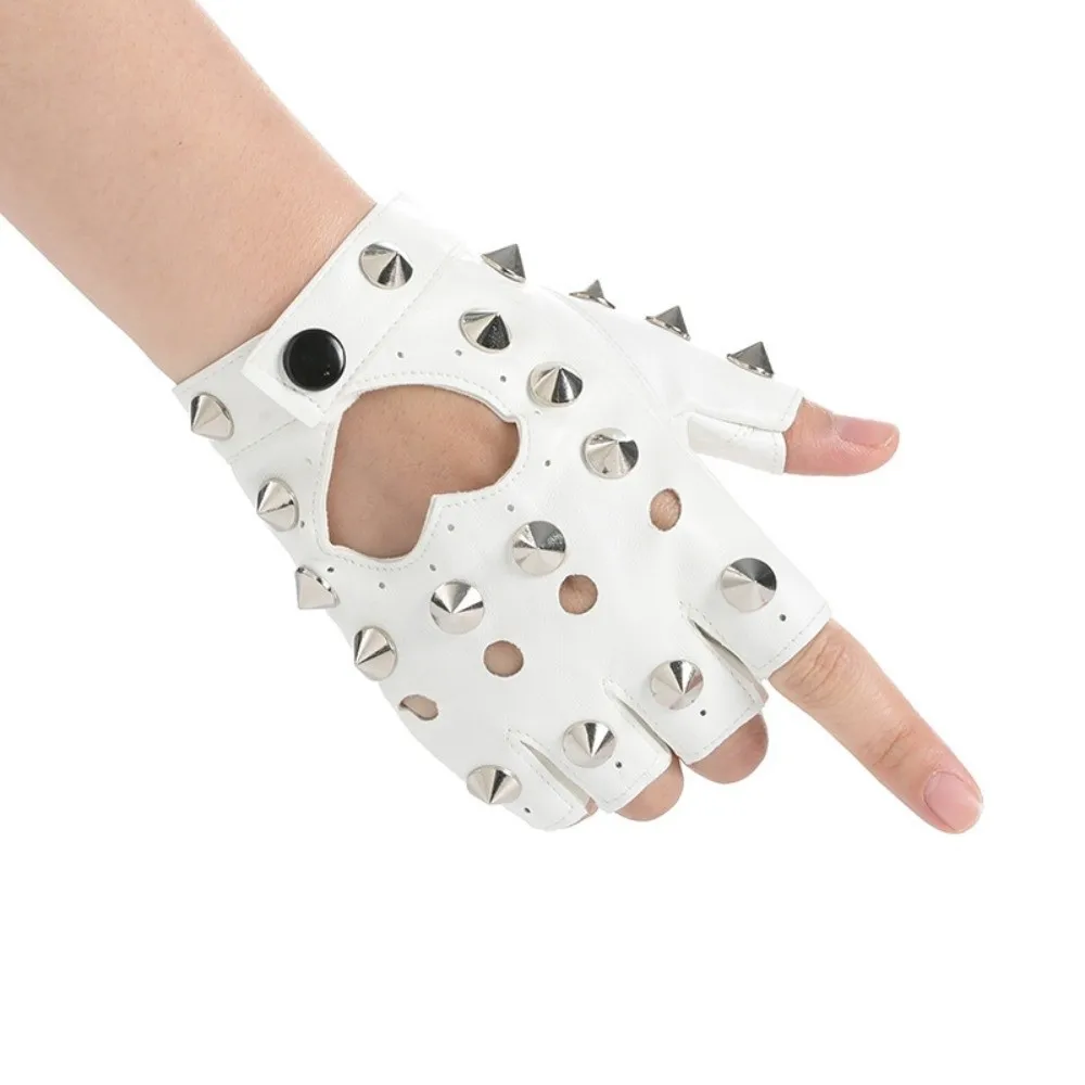 Motor Fingerless Rivet Gloves PU Leather Leopard Print Half-palm Gloves Punk Y2K Patent Leather Gloves Girls