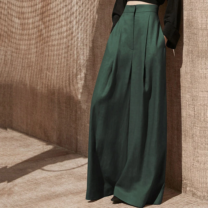 

Women's Wide Leg Pants, High Waist, Baggy, Casual, Solid Trousers, Elegant, Commute, Pleated, Spliced, Spring, Autumn, Fashion