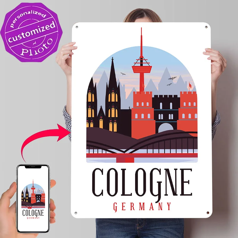 Cologne Germany Personalized 3D Textured Metal Poster Wall Art Tinplate Sign for Home Decor Room Accessories Bedroom Decorations