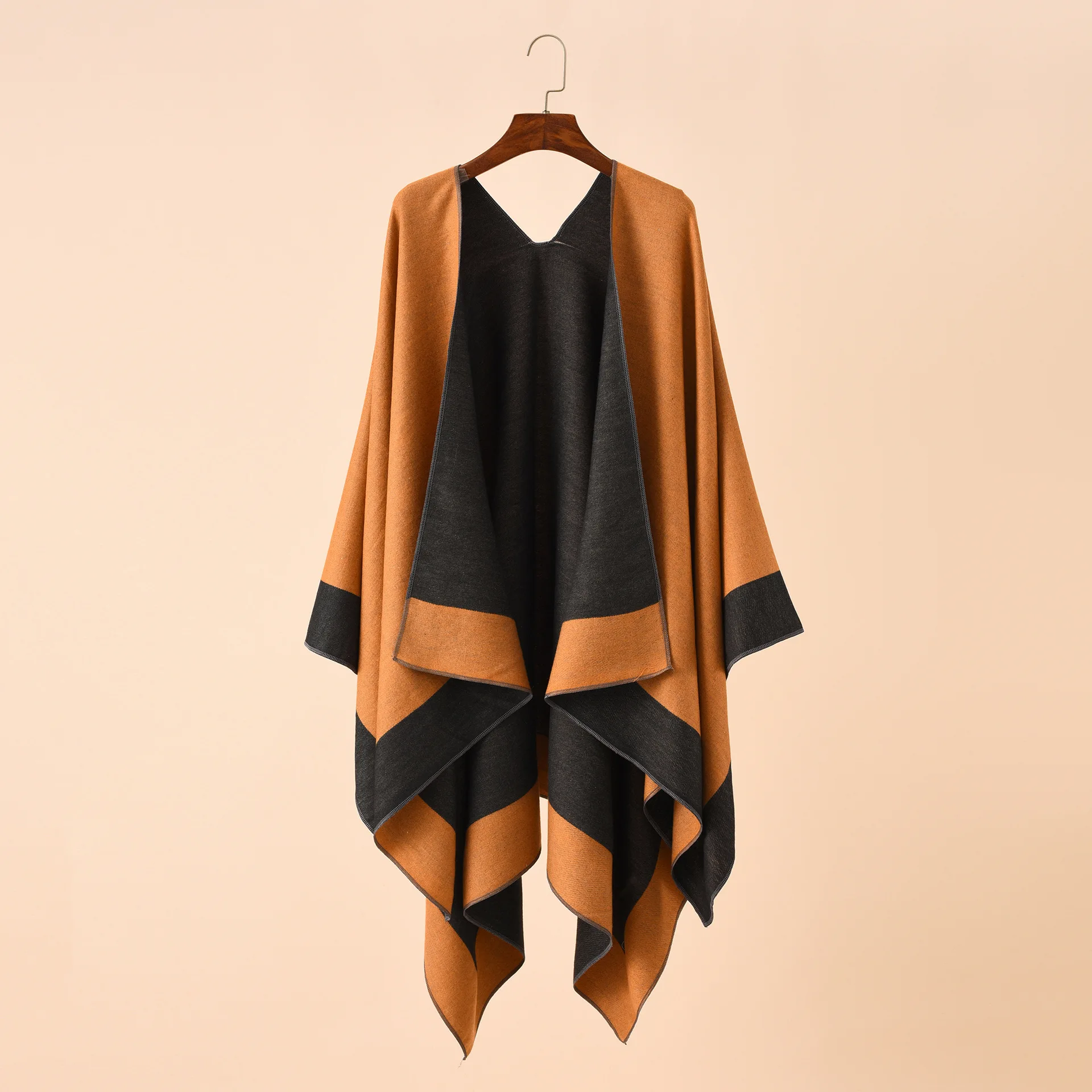 

2022 Spring Autumn Solid Color European American Travel Shopping New Women Warm Big Shawl Sunscreen Orange Yellow Cloak Scarf