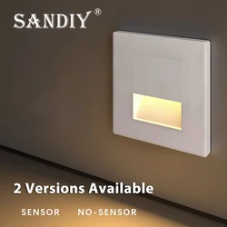 SANDIY Stairs Led Lights Recessed Night Lamp with Motion Sensor Indoor Wall Lighting Fixture Radar Induction Footlight 220v 110v