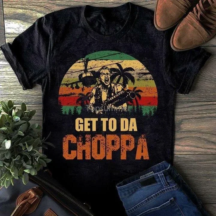 Predator Arnold Schwarzenegger Get To Da Choppa Vintage T Shirt Black Men Short Sleeve Outfits vintage new in tops & tees