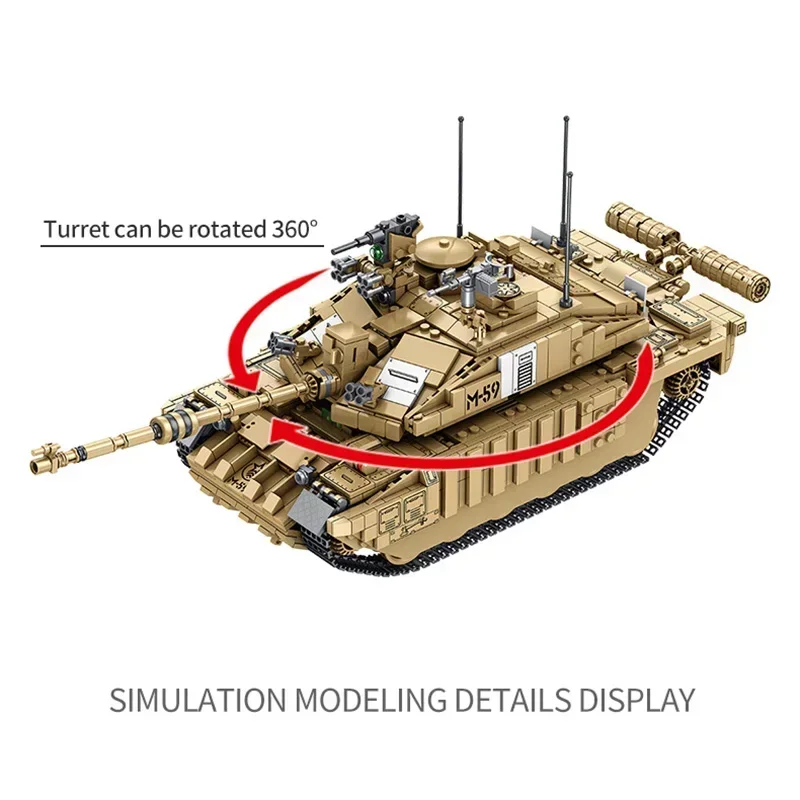 1687Pcs Military Tanks UK Challenger II Main Battle Tank Building Blocks Model Soldier Bricks WW2 Army Toys Kids Children Gifts