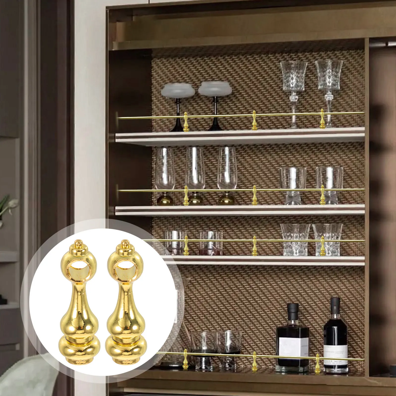14Pcs Furniture Hardware Parts Metal Rail Post Connectors Brass Gallery Railing Spindles for Wine Cabinet Shelf Bar Cart Railing