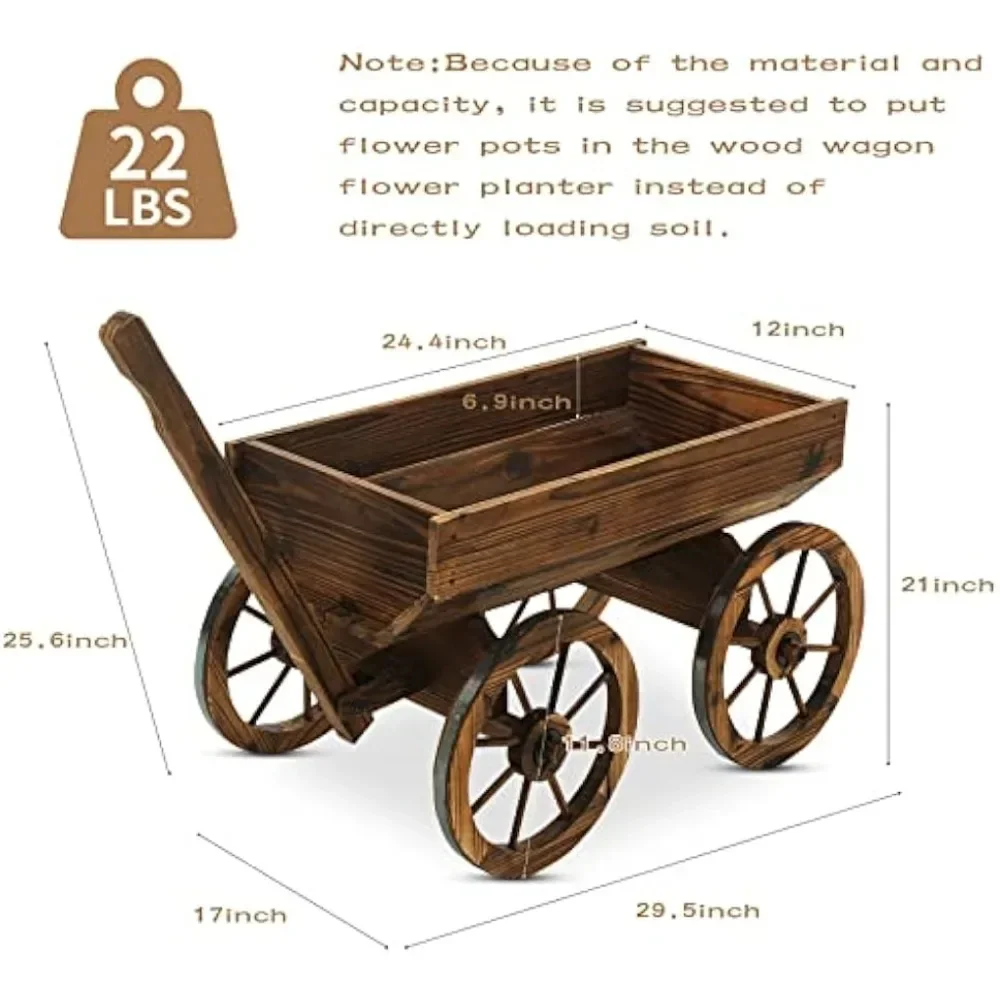 Garden Wagon Decor with Wheels Rustic Flower Pot,Planters Wagon Indoor Outdoor Backyard Balcony Decor