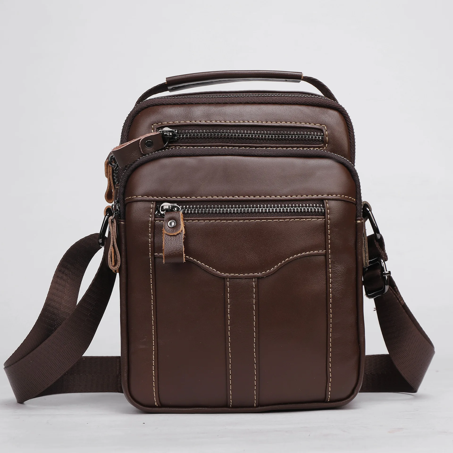 Men's Full-Grain Cowhide Business Crossbody Bag Multi-Compartment Anti-Theft Messenger Bag