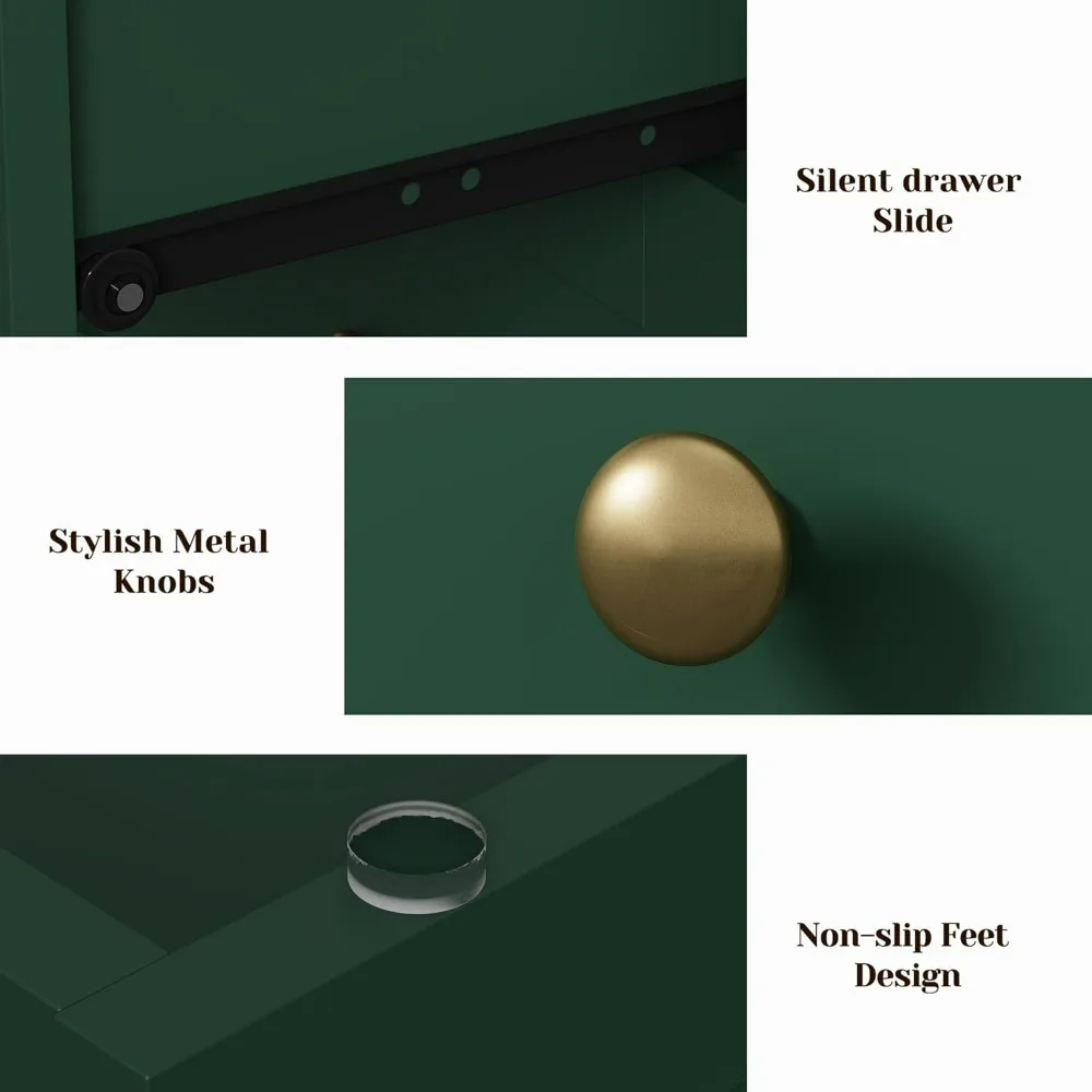 زوج من طاولات النوم الخشبية الكبيرة مع 3 أدراج، وطاولات جانبية حديثة تتميز بمقابض مستديرة ذهبية