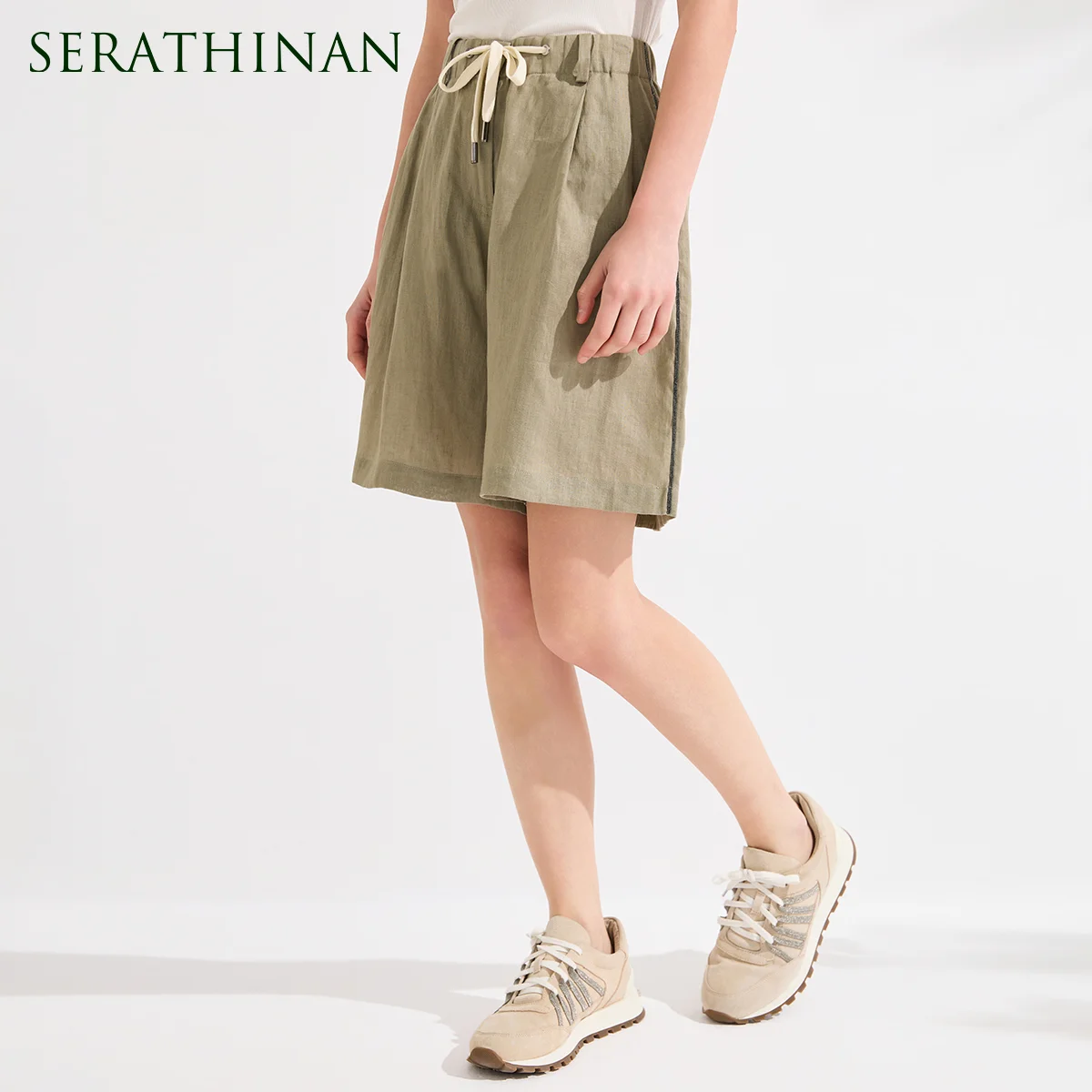 KX7613601 Designer 100% Linen Shorts Women's Loose Fit Breathable Natural Fabric Chic Beach Vacation Summer Shorts