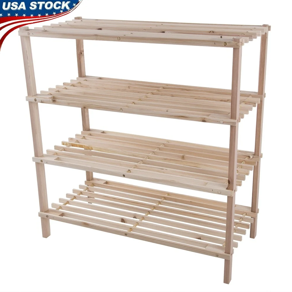 

4-Tier Shoe Storage Organizer Rack Holds 12 Pairs Compact Durable Wood Shoe Shelf Closet Entryway Mudroom Space Saving