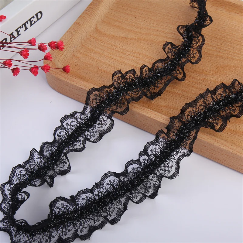 3CM Wide White Black Mesh Elastic Lace Ruffle Trim Embroidered Ribbon Clothes Hemline Dresses Collar Sewing DIY Apparel Decor