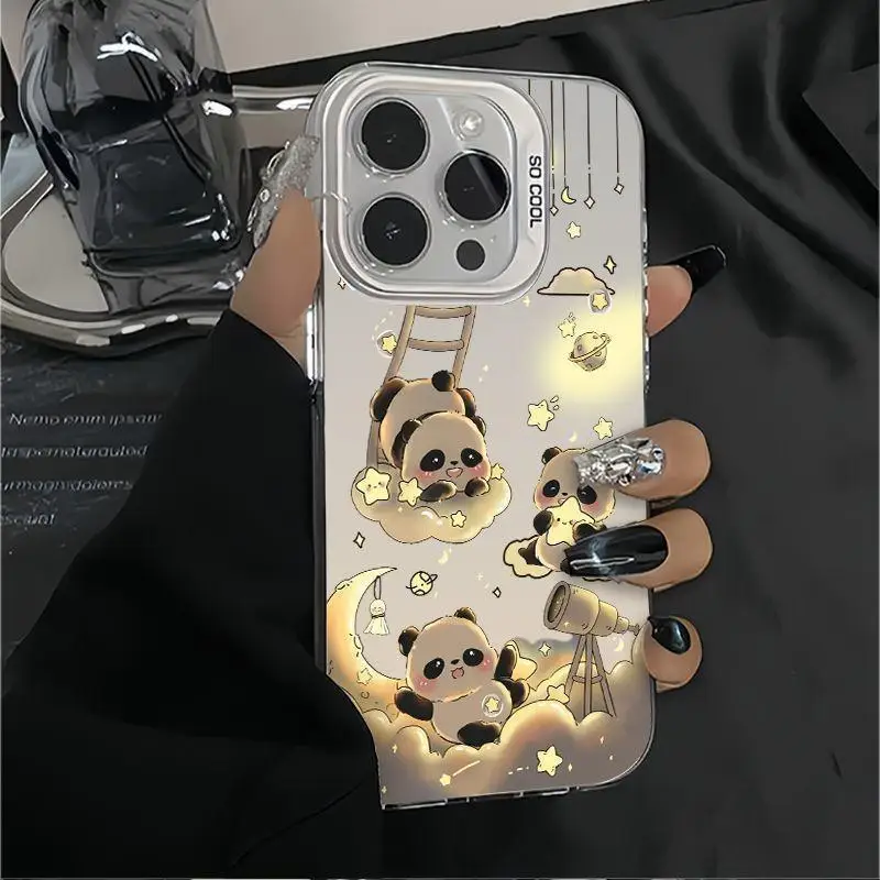 

Cute Panda phone case for iPhone 16 15 14 13 12 11 Pro/ Max/Plus anti-fingerprint shock-proof rear cover