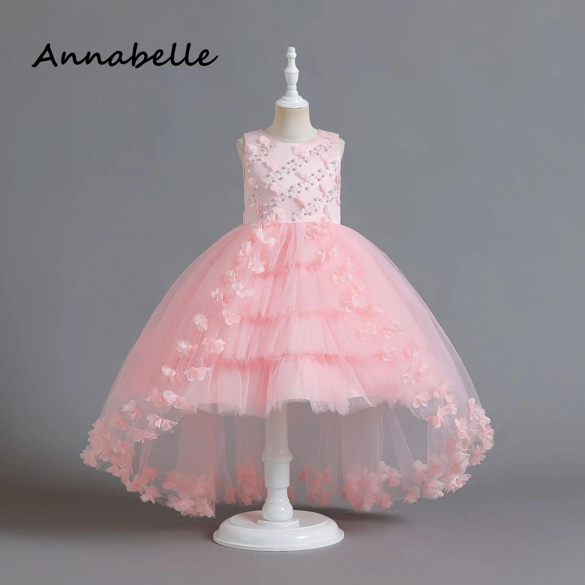 Annabelle Flower Girl Princess Dress Baby  Girl Ceremony Birthday Short Sleeved Round Neck For Wedding Party Bridesmaid Dress