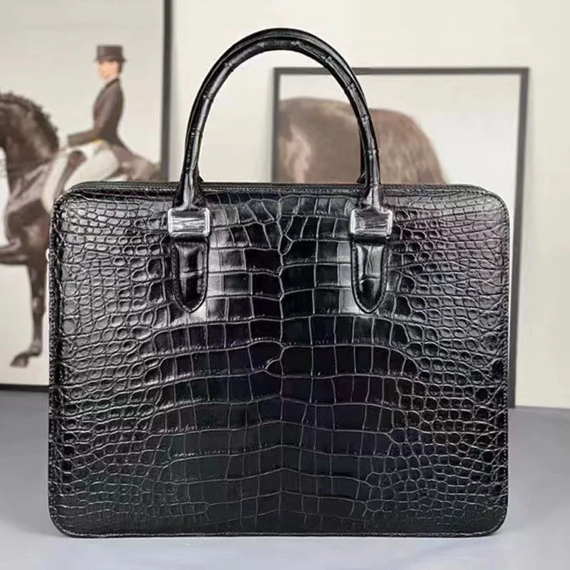 Nova maleta masculina casual versátil real crocodilo bolsa moda na moda barriga couro escritório sacos de negócios bolsa maleta