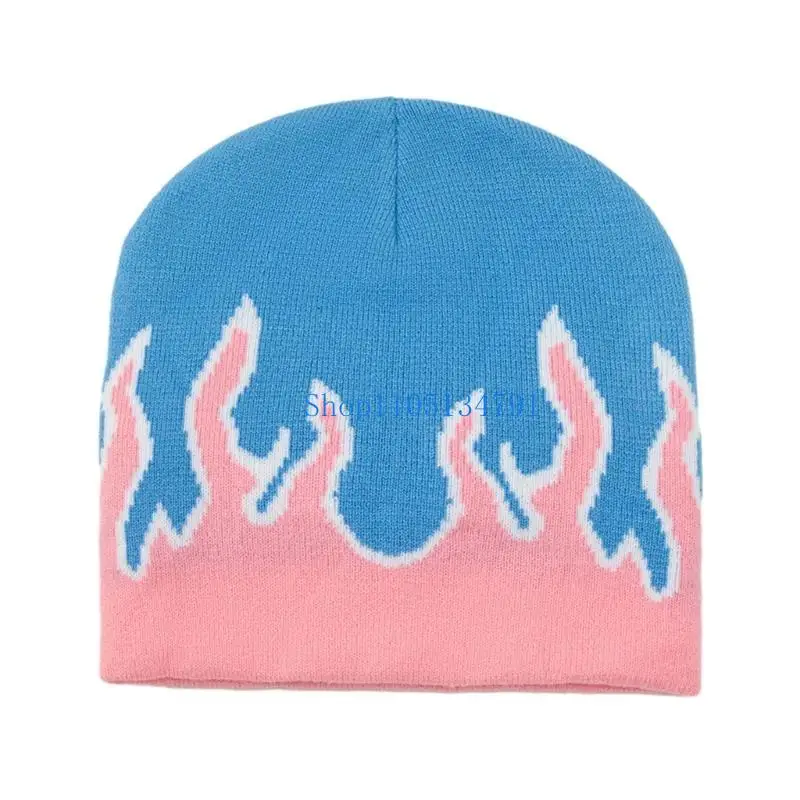 قبعة شتوية مصنوعة يدويًا بطول 98 كم قبعة متماسكة مع قبعة مشي كاجوال بنمط اللهب