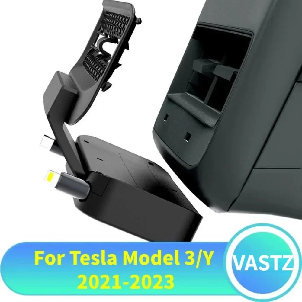 VASTZ Rear Air Outlet Expansion Dock for Tesla Model 3 Y 2021-2023 USB Type C Fast Charger Air Vent Intelligent Docking Station