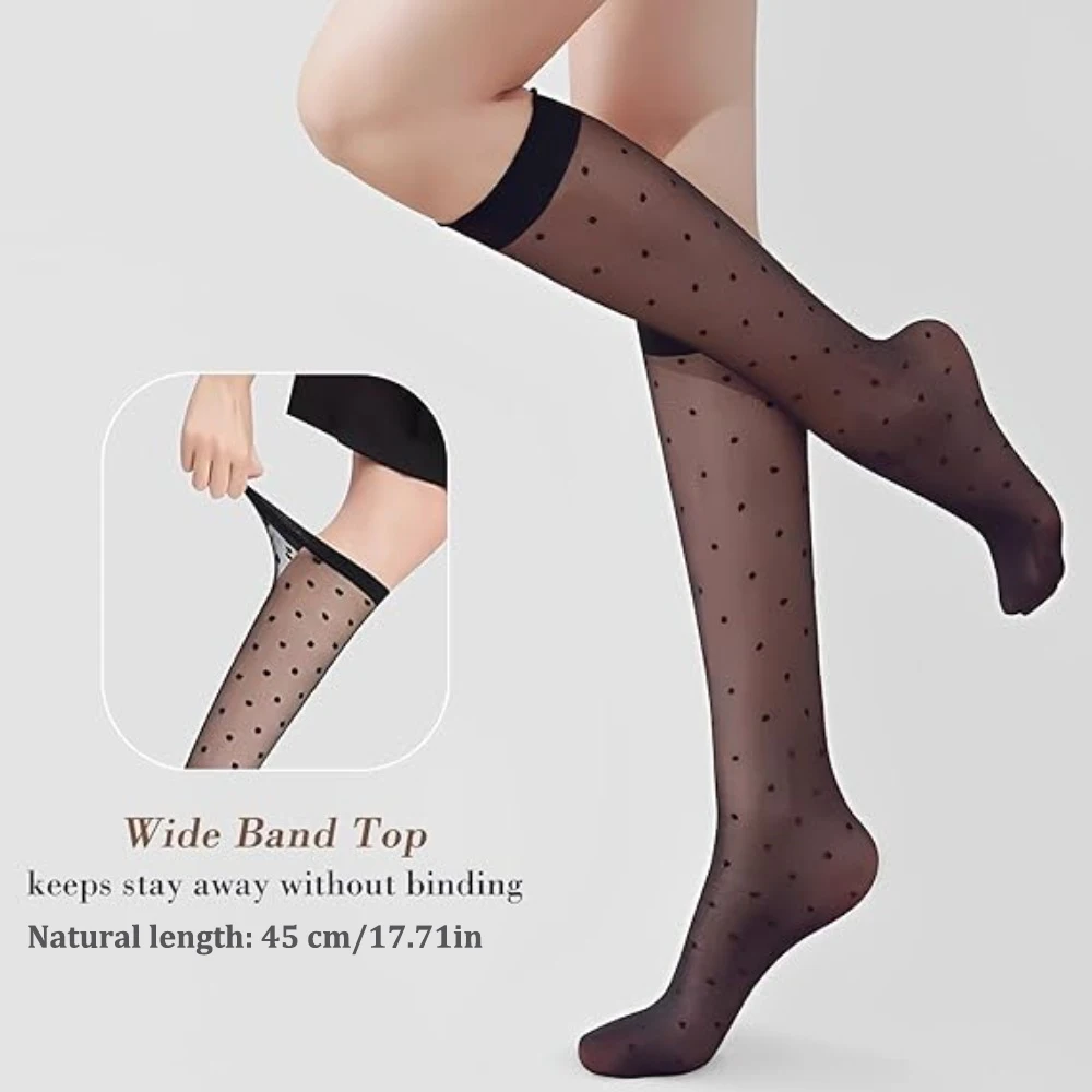 Women Stockings Summer Ultra-thin Transparent Crystal Silk Socks Stockings Polka Dot Nylon Long Socks Stockings Women Knee Socks