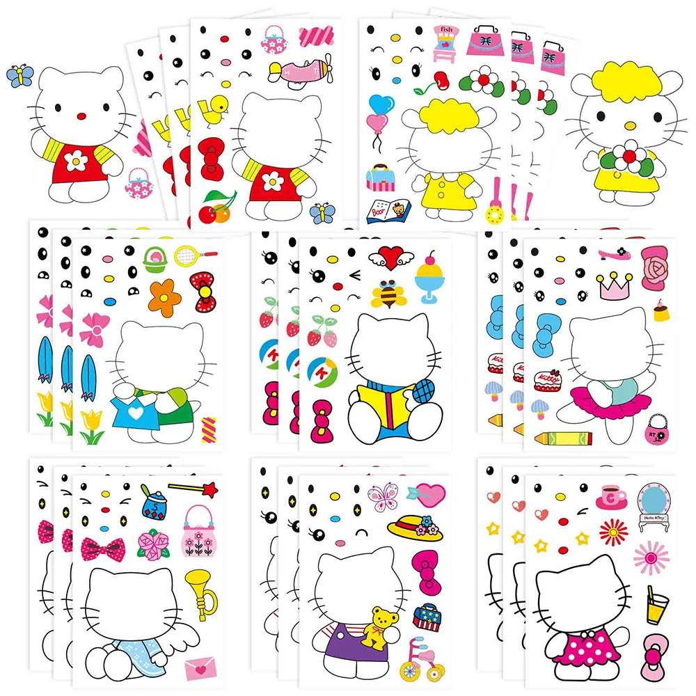 

8/16Sheets Sanrio Hello Kitty Make a Face Puzzle Stickers Children DIY Cartoon Assemble Jigsaw Kid Education Toy Party Game Gift