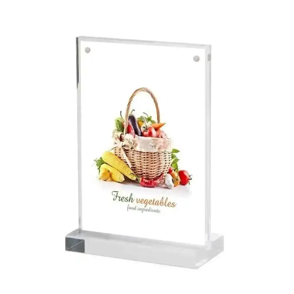 1pc A6 T Shape Double Size Magnetic Display Stand Acrylic Table Desk Menu Service Label HolderRestaurant Hotel Menu