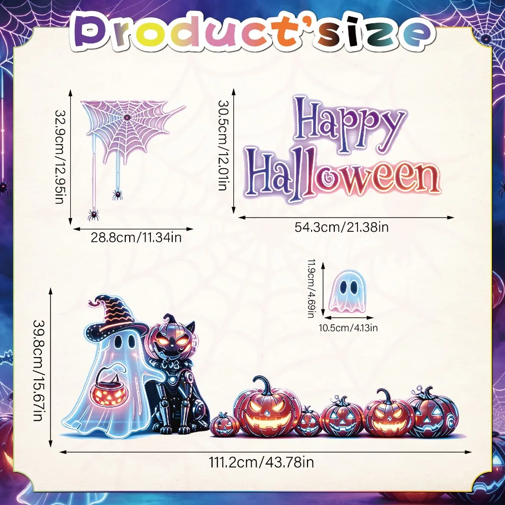 20 packs of Halloween tiles, colorful ghost pumpkin bats, cyberpunk style, house party/garage door/car decoration