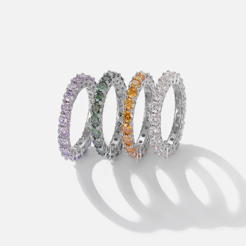 

Роскошное кольцо 2.2cttw 3 мм с зеленым фиолетовым муассанитом и полной вечностью для женщин, серебро S925, обручальное кольцо с бриллиантами