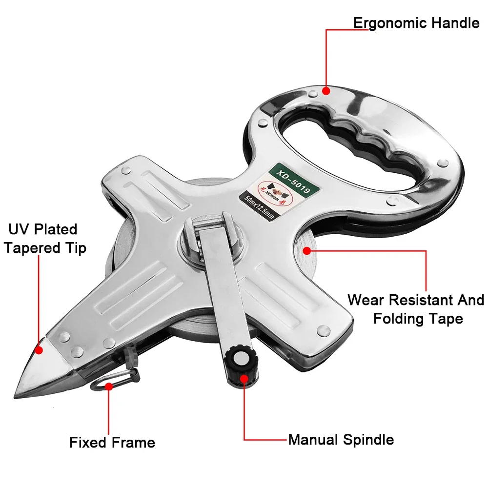 Stainless Steel Measuring Tape Metric Scale High Precision Surveyor Carpenter Construction Tool with Steel Frame 30m 50m