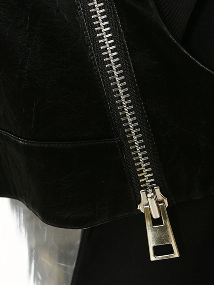 Women Black Irregular Pu Leather Blazer Newest Lapel Long Sleeve Loose Fit Jacket Fashion Tide Spring Autumn 2025 пиджак женский