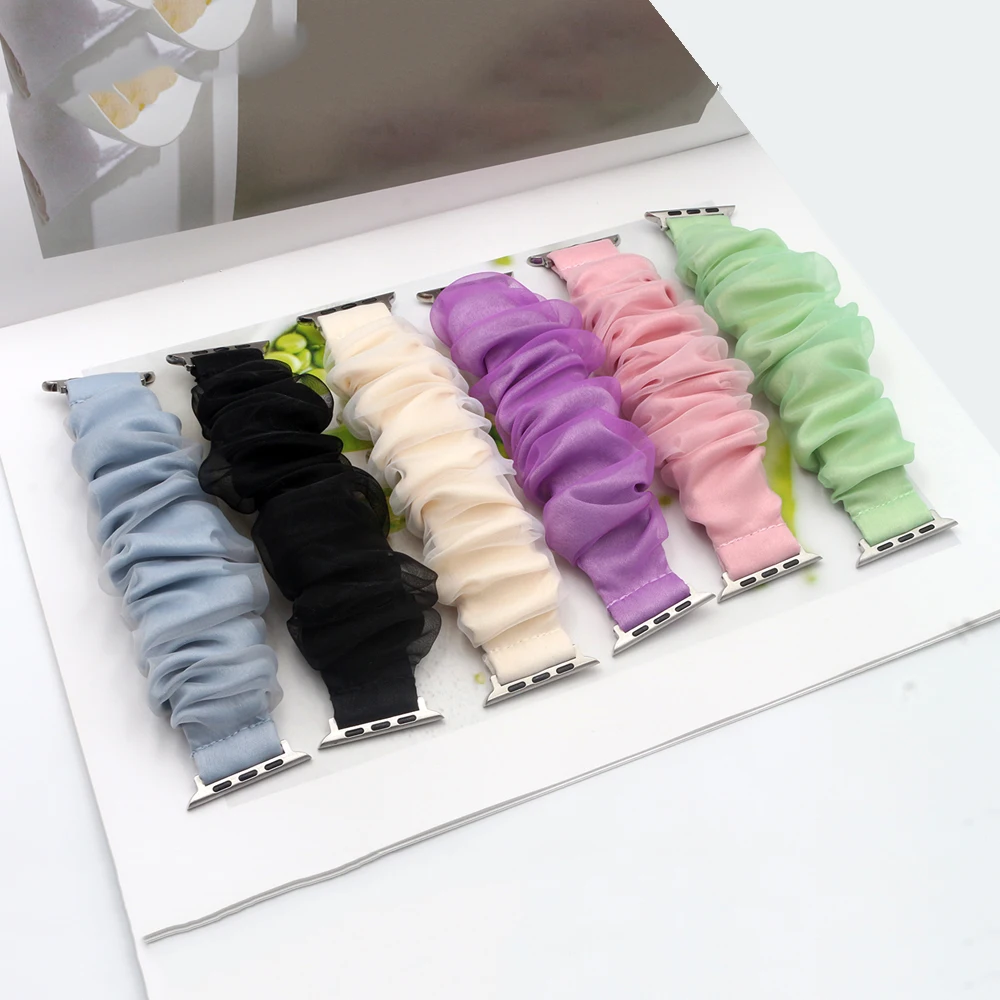الأزرق 42 مللي متر iWatch 10 Scrunchies شريط مرن لساعة أبل الفرقة سلسلة 9 8 7 6 5 4 3 سوار مطاطا حزام الساعات 41 مللي متر 38 مللي متر 46 مللي متر
