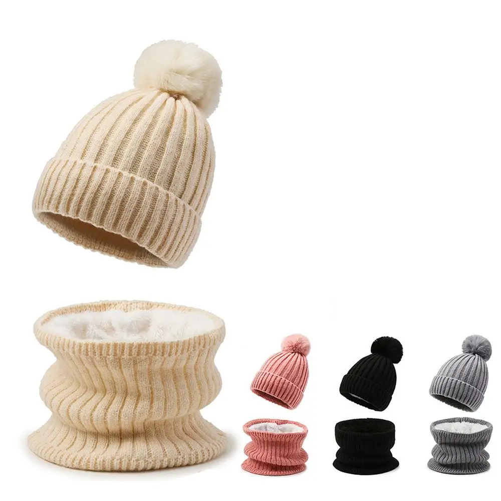 2pcs Knitted Hat Scarf Set Winter Plush Ear Warmers Beanie Hat Thermal For Skiing Hat Outdoor Sports Ear Protection Neck Scarf