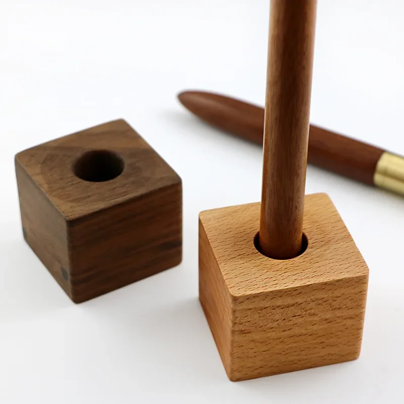 1 Pc Single Pen Stand Creative Woodwork Mini Desktop Pencil Holder Base for Office School