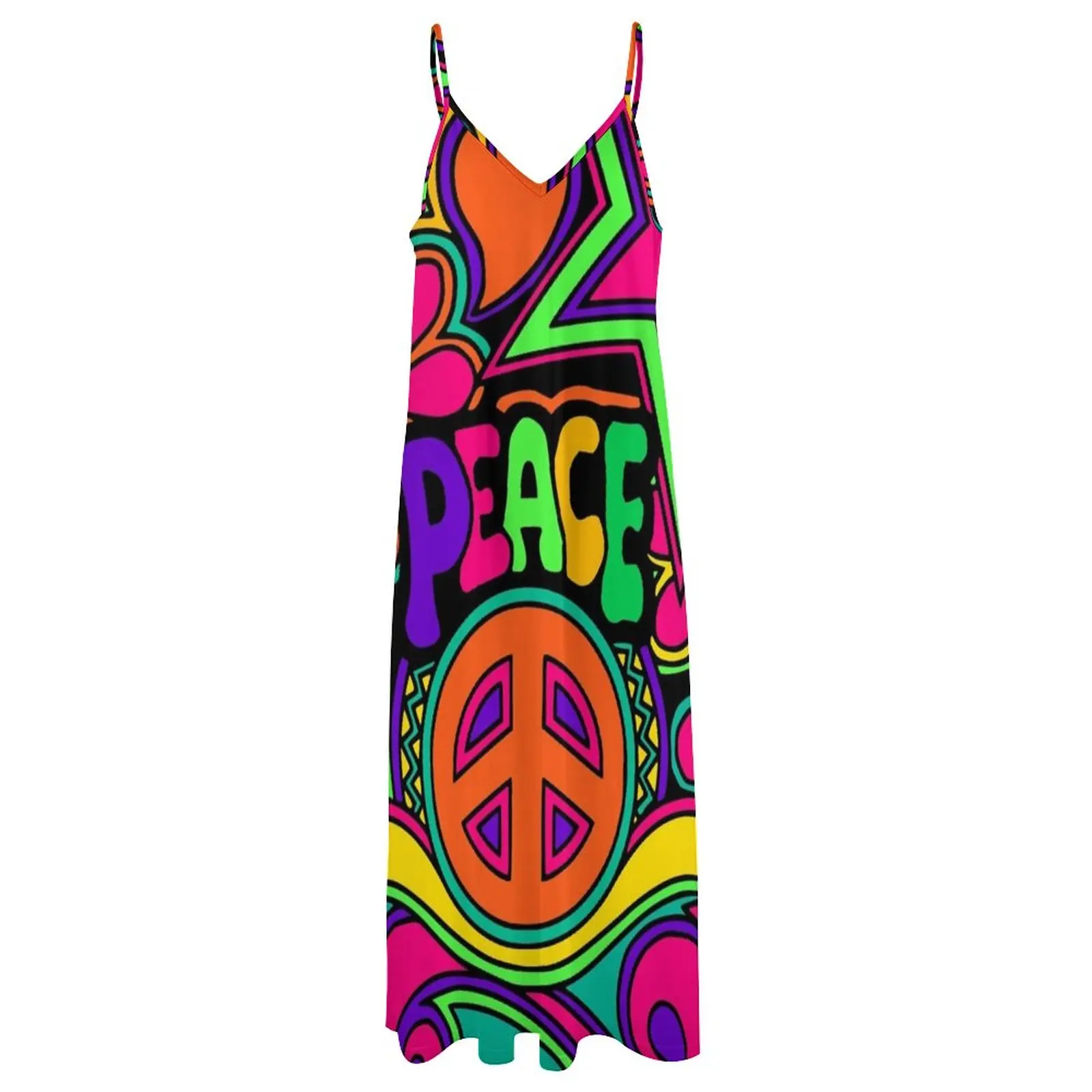 Vestido de fiesta sin mangas para mujer, bonito vestido rosa y colorido, diseño Hippy Trippy, Verano