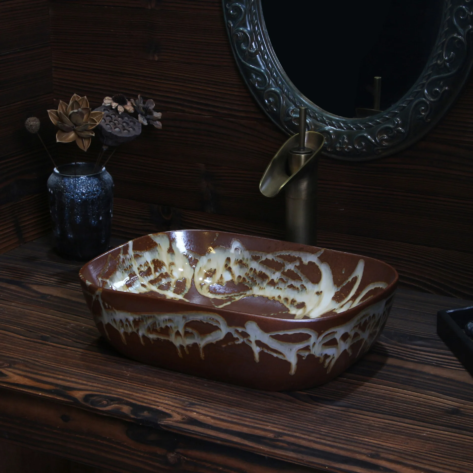 Chinese Cloakroom Counter Top porcelain wash basin bathroom sinks ceramic art counter top washbasin