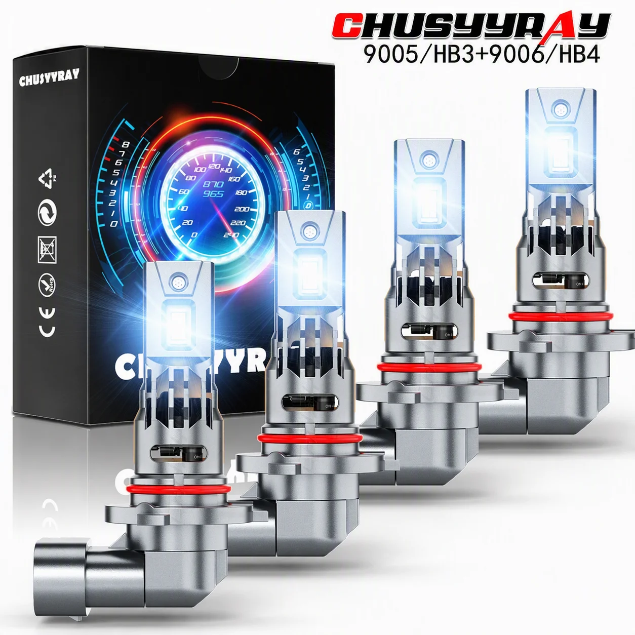 4pcs 9006 9005 LED Headlight Kit Combo Bulbs 12000K High Low Beam Super Bright White 6500K 200W 10000LM
