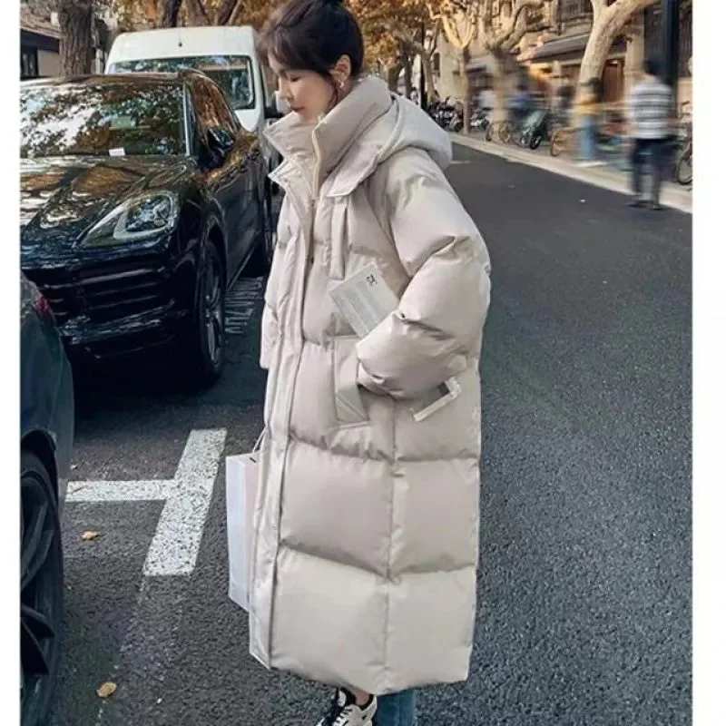 2024 New Korean Thicken Puffer Snow Parkas Fashion Windproof Down Cotton Hooded Women Jacket Winter Loose Long Coat Ladies Outwe