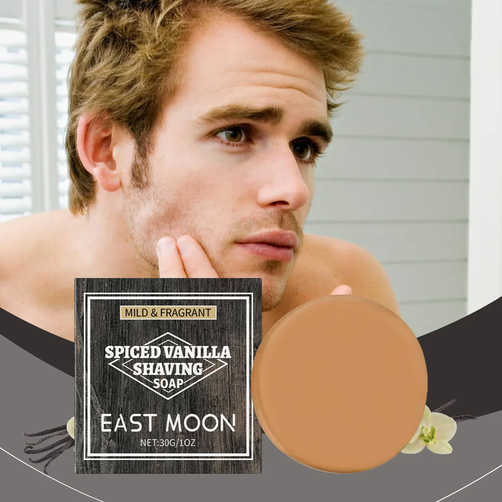 East Moon Vanilla Men's Shaving Soap Delicate Foam Comfort Shave Experience Gentle Care of The Skin Shaving Cream for Men