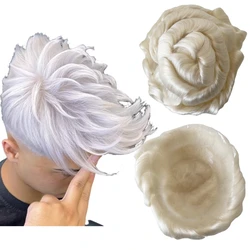 European Virgin Human Hair Replacement Platinum Color 60RY Knots PU Toupee 8x10 Full Thin Skin Unit for White Men